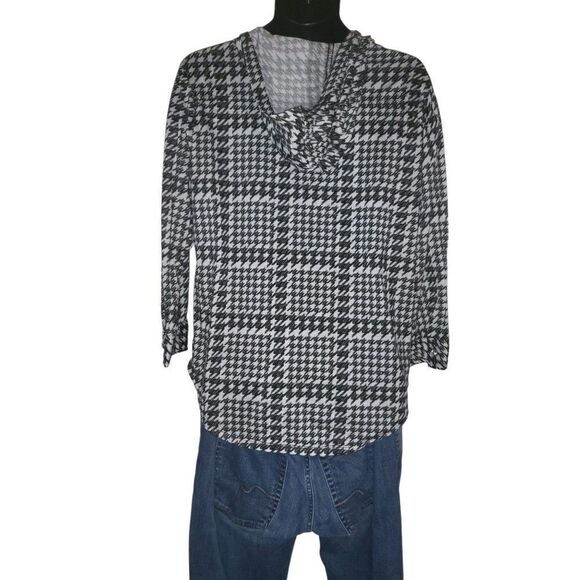 French Laundry Hooded Button Down Shirt Sz M Geometric Black And White - Picture 2 of 6